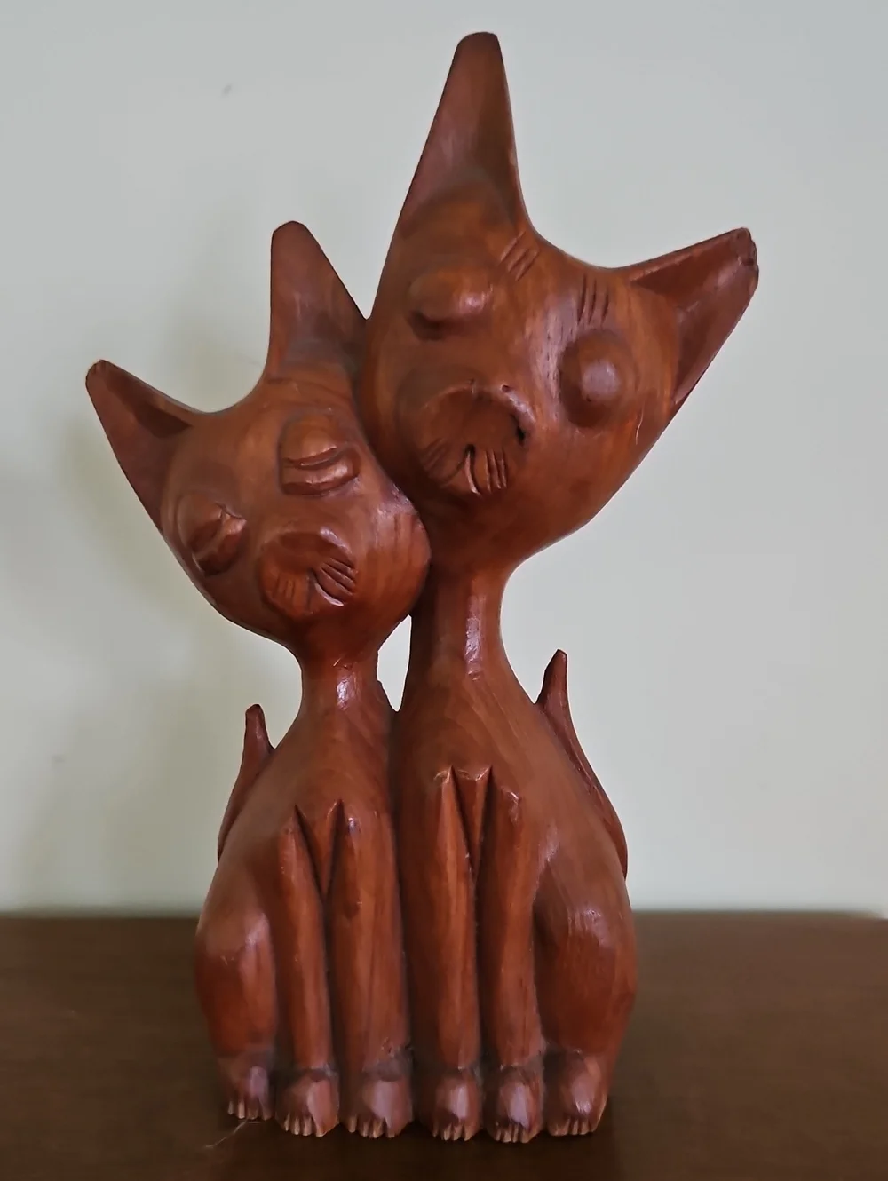Hand-carved Wooden Cat Duo